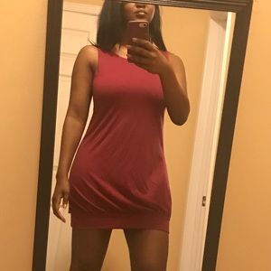 Burgundy Open Back Dress with Black Ring Detail